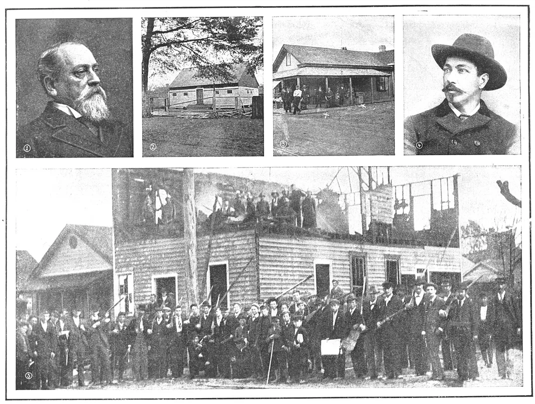 Clockwise from top left: Waddell, Manhattan Park, the intersection of Fourth and Harnet, newly installed chief of police E.G. Parmalee, and the wrecked Record building