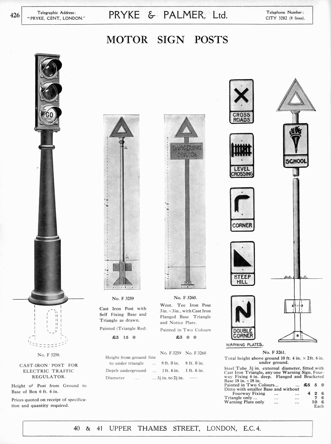 A 1930 advertisement for motor sign posts
