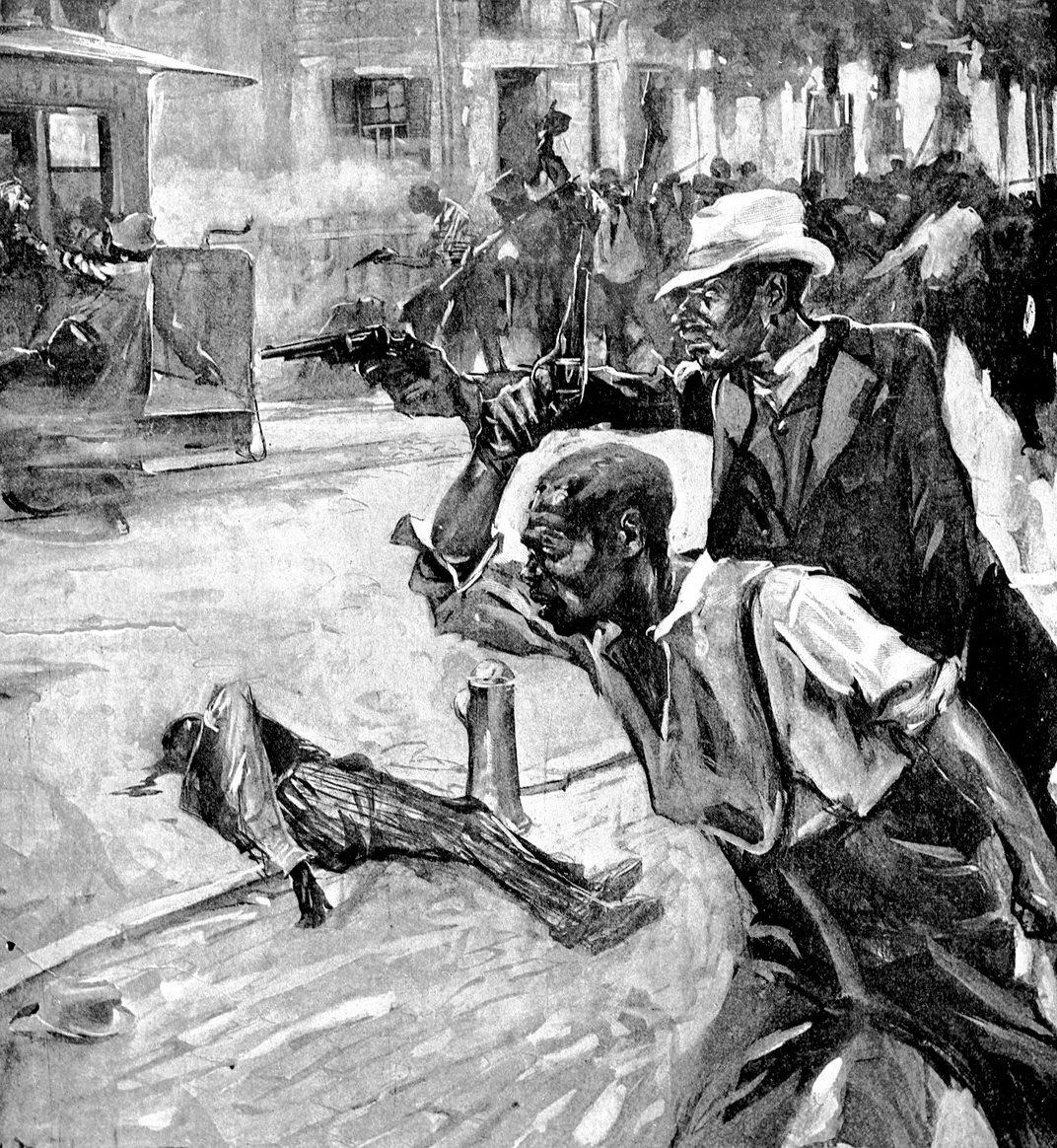 An illustration of the massacre published by Collier's Weekly