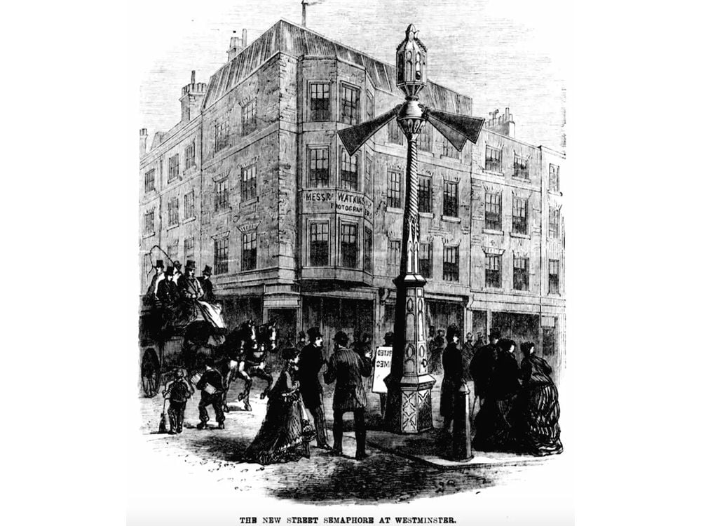 An illustration of the Westminster semaphore from the January 16, 1869, issue of the Illustrated Times